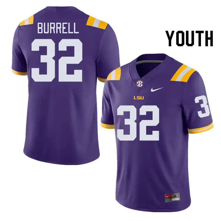 Youth LSU Tigers Aeron Burrell #32 Purple NCAA Football Jersey